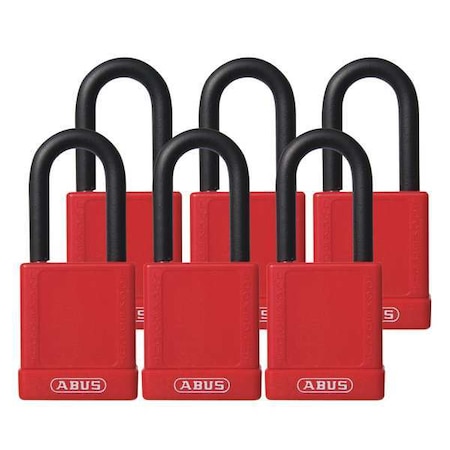Abus Lockout Padlock, Keyed Alike, Plastic-Covered Aluminum, Red, 1 1/2 in Shackle Height, 1 No. of Keys 74/40 KAX6 RED