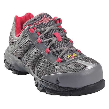 Nautilus Safety Footwear Women's Athletic Shoe, Steel Toe, Leather, Mesh Upper, Rubber Outsole, Lace Up, Gray/Pink, 5 1/2 N1393 5.5W