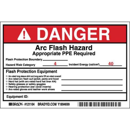 Brady Label, Vinyl, 4in.Hx6in.W, Danger, PK5 121104