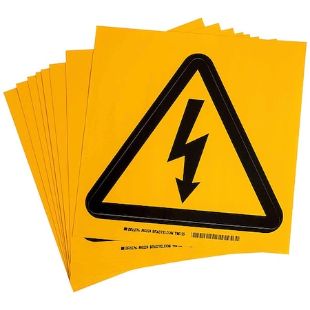 Brady Label, PS Vinyl, 8inHx8inW, Elec Volt, PK10 60224