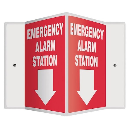 Accuform Emergency Alarm Sign, 12 in Height, 14 in Width, Plastic, V-Shaped, English PSP326