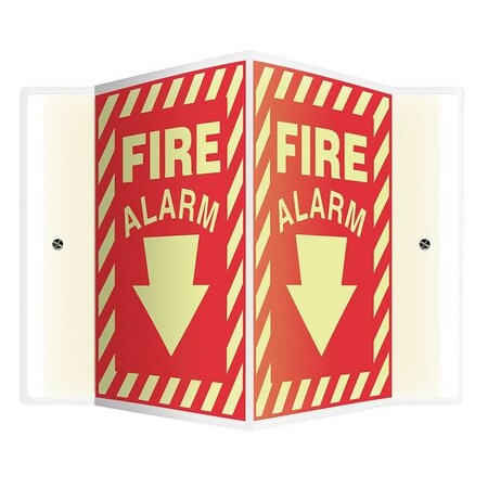 Accuform Fire alarm Sign, 12" Height, 14" Width, Plastic, V-Shaped, English PSP345