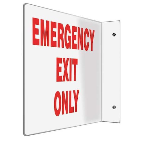 Accuform Exit Sign, Plastic, 12" W, 8" H, Emergency Exit Only, White PSP226