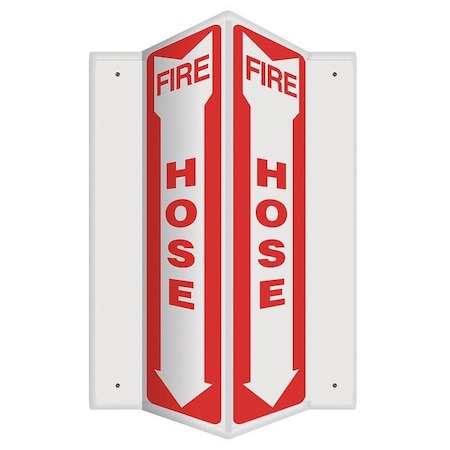 Accuform Fire Hose Sign, 18 in Height, 7 1/2 in Width, Plastic, V-Shaped, English PSP366