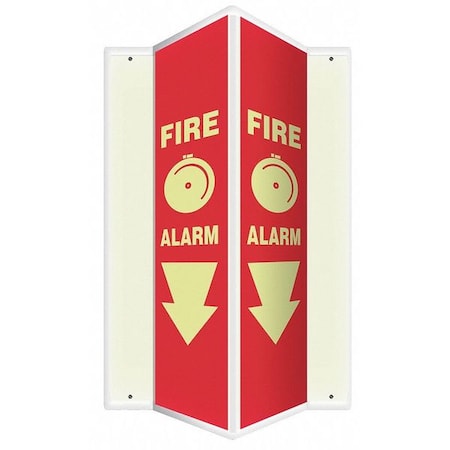 Accuform Fire Alarm Sign, 24 in Height, 7 1/2 in Width, Plastic, V-Shaped, English PSP327