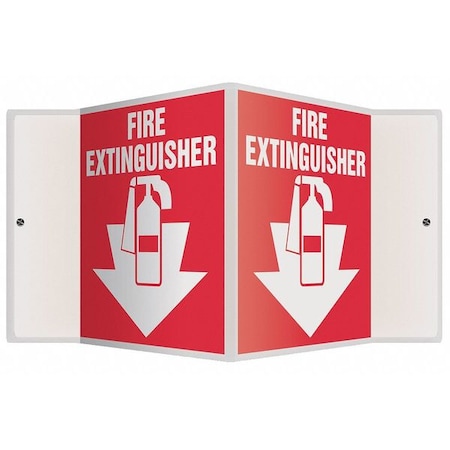 Accuform Fire Extinguisher Sign, 6 in Height, 8 1/2 in Width, Plastic, V-Shaped, English PSP113