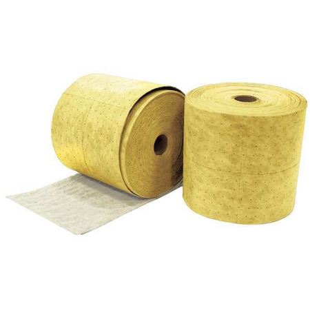 Spilfyter Sorbent Roll, 30 gal, 16 in x 150 ft, Harsh Chemicals, Yellow, Polypropylene S2-91BX