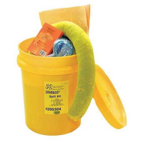 Spilfyter Spill Kit, 4 gal Volume Absorbed per Kit, 5 gal Capacity, Bucket, Yellow, 11 205304