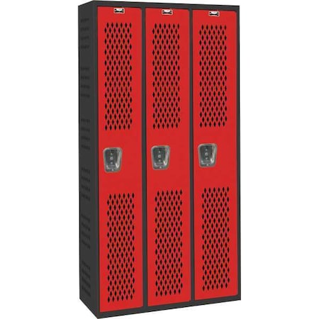 Hallowell Wardrobe Locker, 36 in W, 18 in D, 72 in H, (1) Tier, (3) Wide, Red/Black AWA282-111