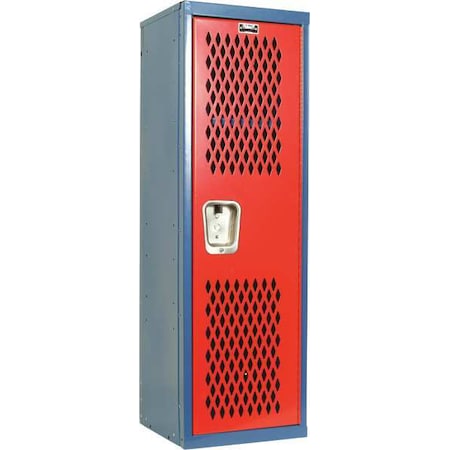 Hallowell Wardrobe Locker, 15 in W, 15 in D, 48 in H, (1) Tier, (1) Wide, Red/Blue HTL151548-1GR