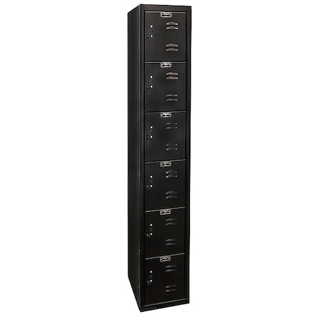 Hallowell Box Locker, 12 in W, 18 in D, 72 in H, (1) Wide, (6) Tier, Black U1282-6A-ME
