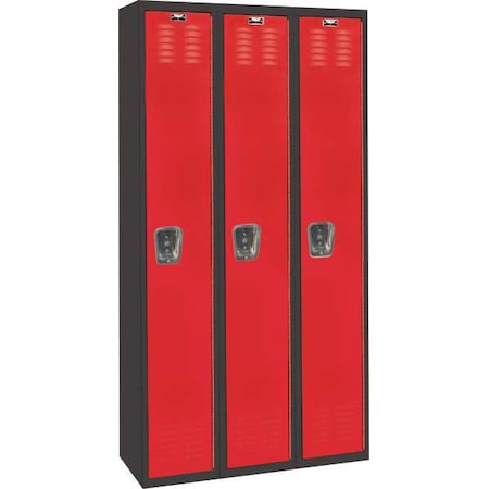 Hallowell Wardrobe Locker, 36 in W, 18 in D, 72 in H, (1) Tier, (3) Wide, Red/Black U3282-1A-MR