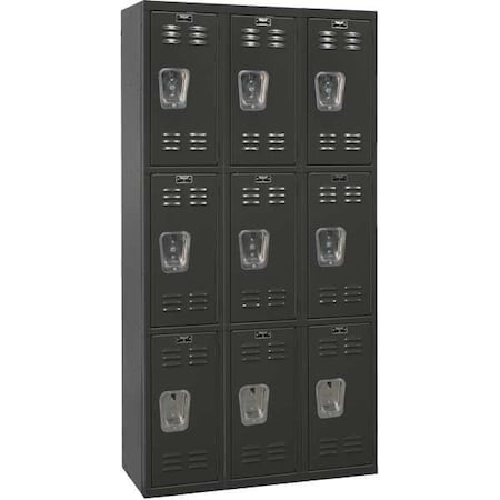 Hallowell Wardrobe Locker, 36 in W, 18 in D, 72 in H, (3) Tier, (3) Wide, Black U3282-3ME
