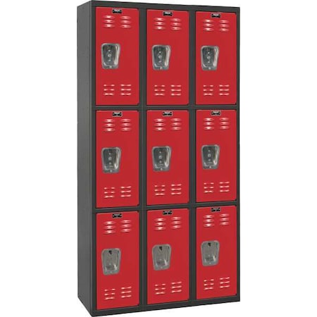 Hallowell Wardrobe Locker, 36 in W, 18 in D, 72 in H, (3) Tier, (3) Wide, Red/Black U3282-3MR