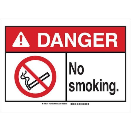 Brady Danger No Smoking Sign, 10" H, 14 in W, Fiberglass, Rectangle, English, 143762 143762