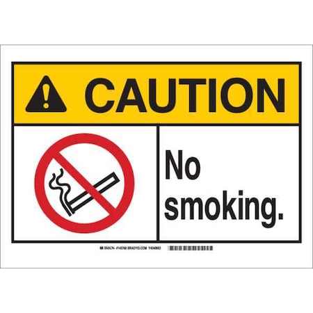 Brady Caution No Smoking Sign, 14" Height, 20" Width, Fiberglass, Rectangle, English 143765