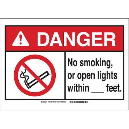 Brady Danger No Smoking Sign, 7" H, 10" W, Polyester, Rectangle, English, 143791 143791
