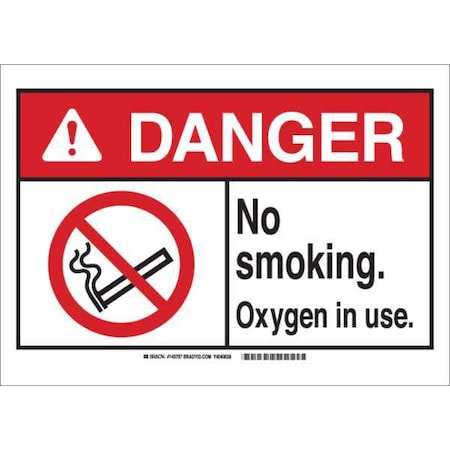 Brady Danger No Smoking Sign, 10" H, 14 in W, Rectangle, English, 143800 143800