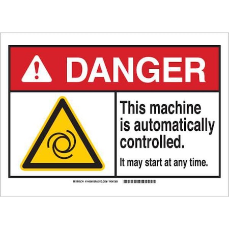 Brady Danger Sign, 10" Height, 14" Width, Plastic, Rectangle, English 144086