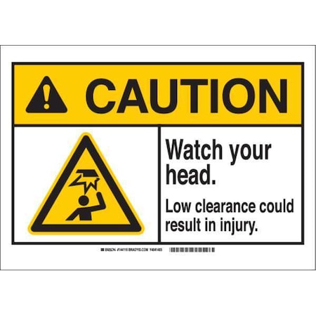 Brady Caution, Watch Your Head Low Clearance Could Result In Injury, 14" W x 10" H, Aluminum, 144113 144113