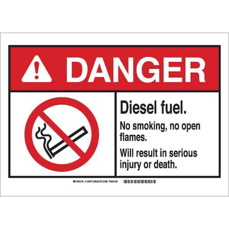 Brady Danger No Smoking Sign, 10" H, 14 in W, Rectangle, English, 144977 144977