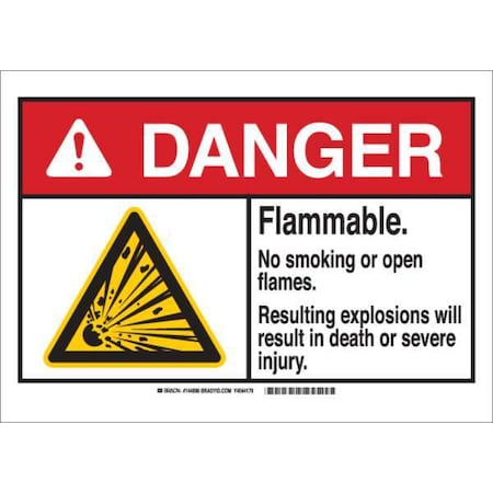 Brady Danger No Smoking Sign, 10" H, 14 in W, Rectangle, English, 144994 144994