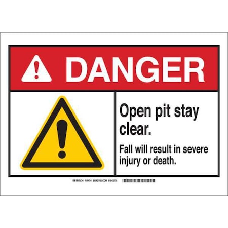 Brady Danger, Open Pit Stay Clear. Fall Will Result In Severe Injury Or Death., 14" W x 10" H, Rectangle 144738