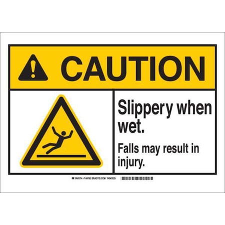 Brady Caution Sign, 10" H, 14" W, Polyester, Rectangle, English, 144762 144762