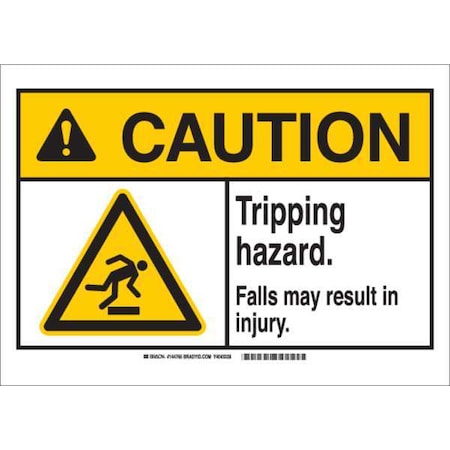 Brady Caution Sign, 10 in H, 14 in W, Plastic, Rectangle, English, 144767 144767