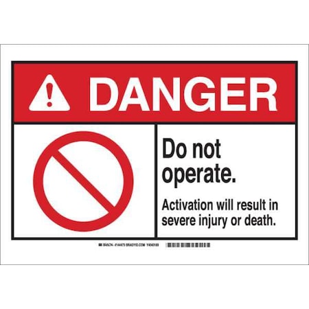 Brady Danger, Do Not Operate. Activation Will Result In Severe Injury Or Death., 7" W x 5" H, Rectangle 144473