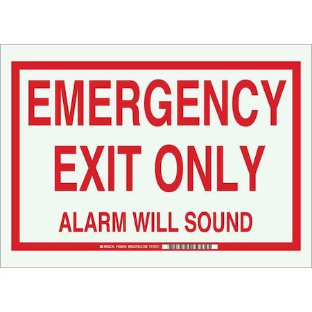 Brady Exit Sign, Polyester, 14" W, 10" H, Emergency Exit Only Alarm Will Sound, White 103616