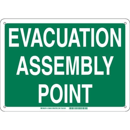 Brady Emergency Assembly Sign, 10 in Height, 14 in Width, Aluminum, Rectangle, English 139655