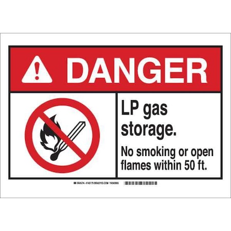 Brady Danger No Smoking Sign, 10" H, 14 in W, Rectangle, English, 145173 145173