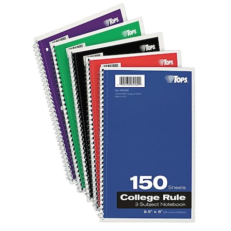 Tops 9-1/2 x 6" Wirebound Notebook, College Rule, 150 Pg TOP65362