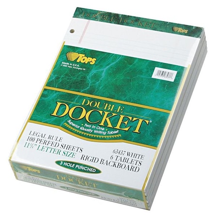 Tops 8-1/2 x 11-3/4" White Legal Ruled Perforated Pad, 100 Pg, Pk6 TOP63437