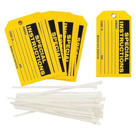 Brady Safety Tag, Production & Quality Control Tags, Polyester, 3 in H x 5 3/4 in W, Black, Yellow, 25 PK 76142
