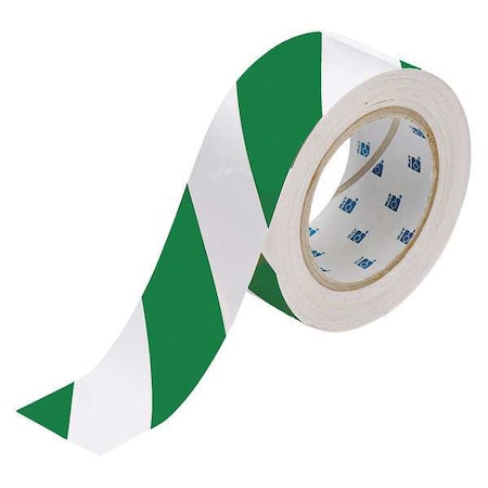 Brady Floor Marking Tape Film: Polyester, Adhesive: Rubber Green/White, 2" W x 100 ft. L, 8 mil Thick 132436