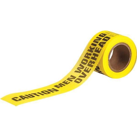 Zoro Select Barricade Tape, Caution Men Working Overhead, Yellow, 3 in Wide x 150 ft Length, Wood Fiber 91092