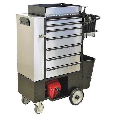 Flexcart FC-100 Rolling Cabinet, 7 Drawer, Black, Stainless Steel, 14-1/4 in W x 37-1/2 in D x 45 in H FC100-ECSS-WT