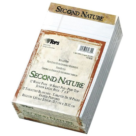 Tops Second Nature Recycled Ruled Pads, Narrow Rule, 50 White 5 x 8 Sheets, PK12 TOP74830