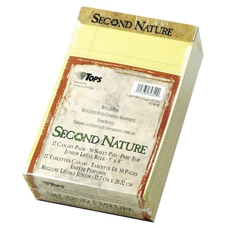 Tops Second Nature Recycled Ruled Pads, Narrow Rule, 50 Canary-Yellow 5 x 8 Sheets, PK12 TOP74840