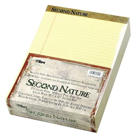 Tops Second Nature Recycled Ruled Pads, Wide/Legal Rule, 50 Canary-Yellow 8.5 x 11.75 Sheets, PK12 TOP74890