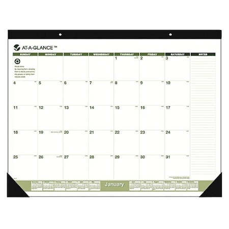 At-A-Glance 22 x 17" Recycled Monthly Desk Pad Calendar, Green Living AAGSK32G00