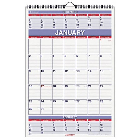 At-A-Glance 15-1/2 x 22-3/4" Three-Month Wall Calendar Ruled Daily Blocks AAGPM628