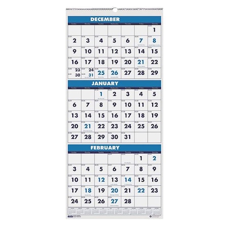 House Of Doolittle 12-1/4 x 27" Three-Month Format Wall Calendar, White HOD3640