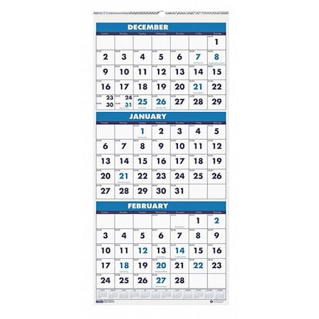 House Of Doolittle Recycled Three-Month Format Wall Calendar, Vertical, 8 x 17, 14-Month: Dec 2024 to Jan 2026 HOD3646