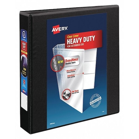 Zoro Select 1-1/2" D-Ring Binder, Heavy Duty, Black, Cover Type: View AVE79695