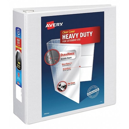 Zoro Select 4" D-Ring Binder, Heavy Duty, White AVE79104