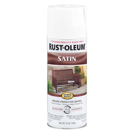 RUST-OLEUM Spray Paint, White, Satin, 12 oz 7791830