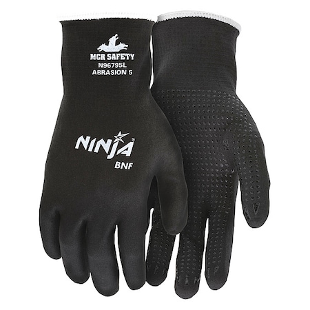 MCR SAFETY Foam Nitrile Coated Gloves, Full Coverage, Black, L, PR N96795L